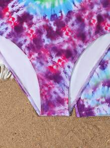 2pcs/Set Teen Girls One-Piece Printed Swimsuit - Multicolor - View 4