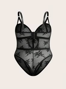 Vintage Palace Style Lace Bodystocking Plus Size Lingerie - Black - View 2