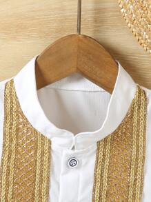 SHEIN Young Boy Stand Collar Wide Banded Solid Color Casual Shirt, Suitable For Any Occasion, Comfortable And Breathable, Skin-Friendly Soft Fabric, Versatile And Durable, Ideal For Summer - White - View 8