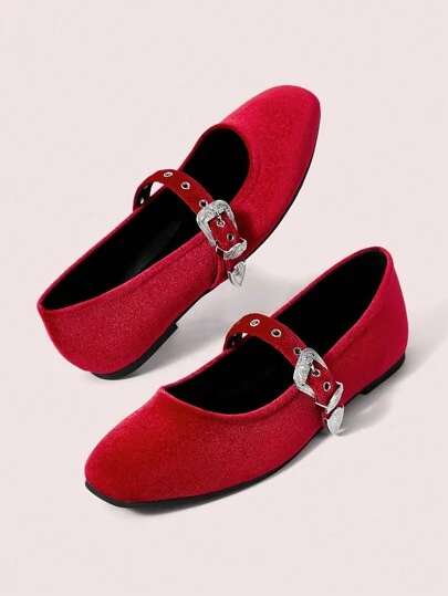 CUCCOO DOLLMOD Women's Retro Red Velvet Ballet Flats - Elegant, Classy, Sweet, Sophisticated Dance/Ballet Style Slip-On Shoes, Perfect For Dates, Casual Outfits, Or Princess Style