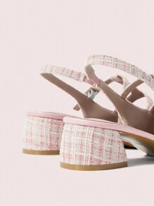 CUCCOO DOLLMOD Women's Plaid Square Toe Fashion High Heel Pumps For Daily Wear Valentine's Day - Pink - View 8