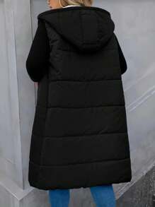 EMERY ROSE Casual Hooded Zipper Padded Coat, Long Length