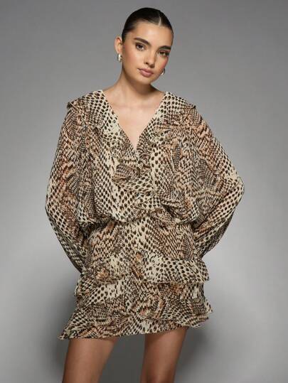 MISSGUIDED Elegant Ruffle Animal Print Mini DressMISSGUIDED