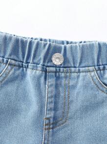 Boutique Design Butterfly Embroidered Cute Wide Leg Jeans For Baby Girl,Holiday,Summer,Travel - Blue - View 4