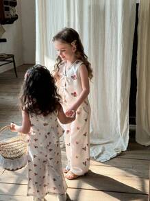 SHEIN LMoss Kids 女婴花卉印花吊带背心和裤子两件套，夏季