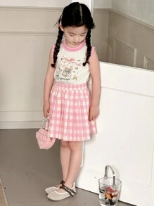 Dazy Kids Cartoon Pattern Print Tank Top And Mini Skirt 2 Pieces Set For Young Girls,Girls Summer Outfits - Pink - View 3