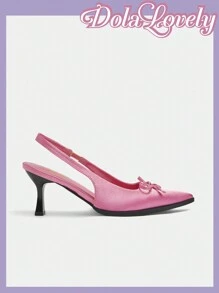 Dola Lovely Fashion Bow Pointed Toe High Heel Pumps Valentine's Day - Pink - View 3