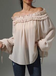 INAWLY Elegant Solid Color Off-Shoulder Lantern Sleeve Top Fall Cloth For Women