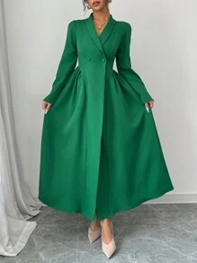 Selianne 1 chiếc váy dài màu trơn cổ đứng thanh lịch dành cho nữ đi làm cao cấp sang trọng tay dài cổ đứng dành cho nữ - màu xanh lá - Xem 3