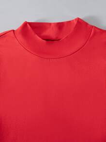 SHEIN 优雅青少年（女孩）黑白拼色欧根纱网眼舞会礼服，适合派对和宴会穿着 - 紅色 - 查看 4