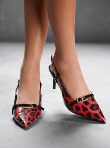 CUCCOO SZL Women's Fashion Leopard Print Pointed Toe High Heel Pumps Valentine's Day - Red - View 2