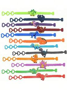SHEIN 12 PZS Pulsera de silicona con diseño de dinosaurio, perfecta para fiestas con tema de dinosaurios, decoraciones de fiesta de cumpleaños, regalos de fiesta