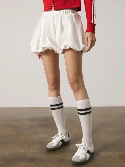 SHEINNeu Women Elastic Waist Wide Leg Bloomers Shorts In Solid Color