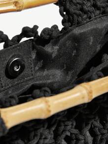 SHEIN SXY Sacs à poignée supérieure pour femmes, sacs tressés, crochetés, à la mode, élégants, simples, personnalisés, polyvalents, avec poignées en bois, pour la plage, les vacances, les jours fériés, l'été