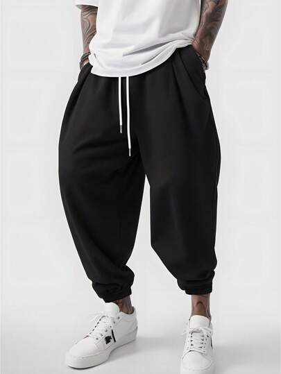 Manfinity Dauomo Men's Drawstring Waist Pockets Harem Loose Casual Pants, Baggy Pants, Fall