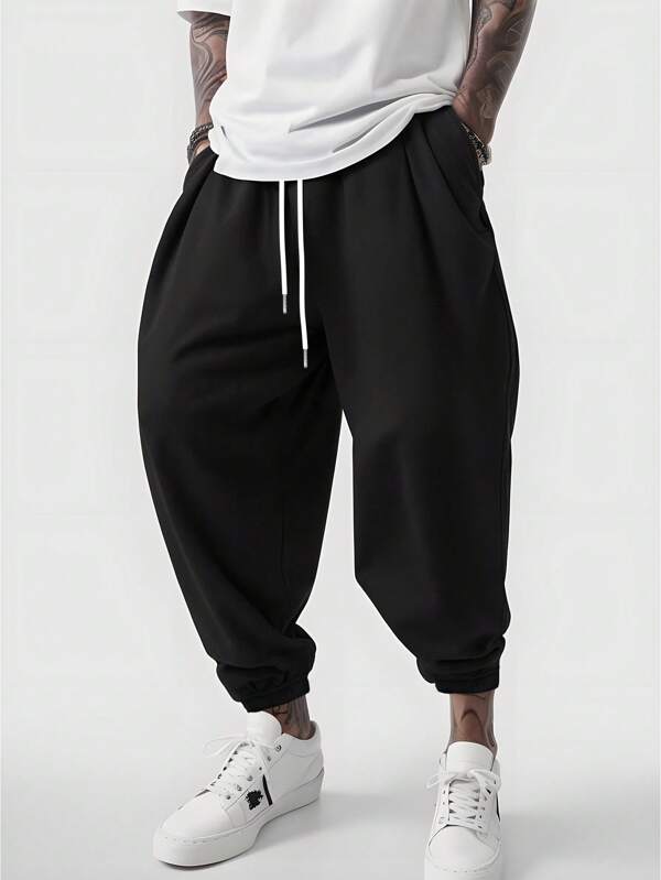 Manfinity Dauomo Men's Drawstring Waist Pockets Harem Loose Casual Pants, Baggy Pants, Fall