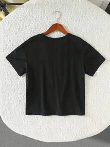 Tween Girl Casual Round Neck Short Sleeve T-Shirt, Bow & Heart Letter Print, Versatile Summer Top