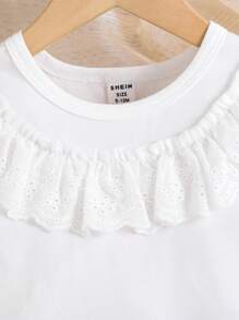 Baby Girls French Floral Lace Trim White T-Shirt & Black Mesh Skirt 2pcs Set, Sweet & Elegant, Summer - Black - View 4