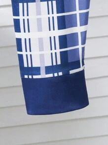 2 件青少年女孩字母印花长袖上衣和格子紧身裤家居服套装，紧身合身 - 寶藍色 - 查看 3