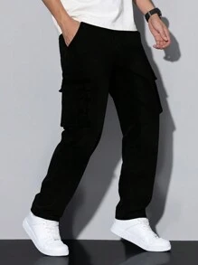 Manfinity Homme Men's Casual Versatile Solid Color Cargo Jeans - Black - View 5