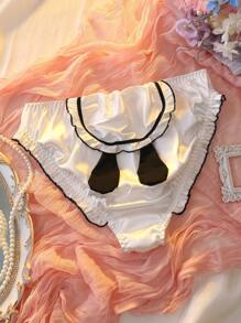 Cute Ruffled Bunny Ear Women Hipster Panties - Black and White - View 6