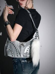 ROMWE Kawaii 1 件简约精致时尚高品质白色毛茸茸尾巴钥匙扣和钥匙圈，适合女性的百搭配饰，很棒的礼物 - 白色 - 查看 4