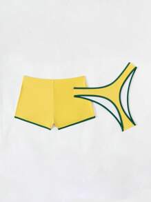 Swim SXY Summer 2pcs/Set Solid Color Thong Underwear And Printed Swim Trunks - Yellow - View 7