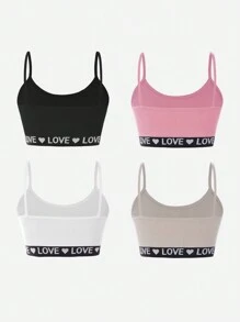 Valentine's Day Valentine's Clothes Valentine's Decorations 4pcs/Set Girls Ribbed Camisole Underwear Set, Soft, Comfortable, Versatile, Casual, Can Be Worn Year-Round (4 Pieces Sold Separately)
