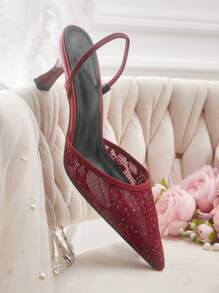 CUCCOO CHICEST 女士红色尖头时尚水钻装饰高跟鞋