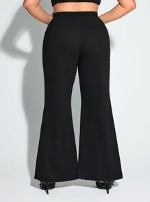 SHEIN ICON Pantalón acampanado de talla grande para mujer con cintura alta, parches y lentejuelas para fiesta