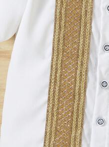 SHEIN Young Boy Stand Collar Wide Banded Solid Color Casual Shirt, Suitable For Any Occasion, Comfortable And Breathable, Skin-Friendly Soft Fabric, Versatile And Durable, Ideal For Summer - White - View 4