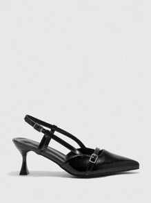 CUCCOO BIZCHIC 女士尖头镂空踝带小猫高跟鞋，优雅别致的正式一脚蹬办公室高跟鞋，舒适的黑色仿皮工作鞋或情人节约会鞋 - 黑色 - 查看 6