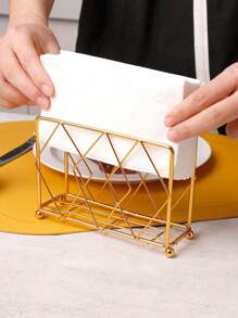 1pc Modern Minimalist Style Gold Iron Square Standing Tissue Holder, Iron Wire Desktop Standing Napkin Holder, Convenient , Suitable For Daily Restaurant Hotel Tabletop Tissue Storage Valentine's Day, Valentines Wedding, Birthday