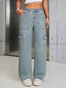 SHEIN ICON Casual Denim Long Pants, Minimalist Fashion For Everyday Wear
