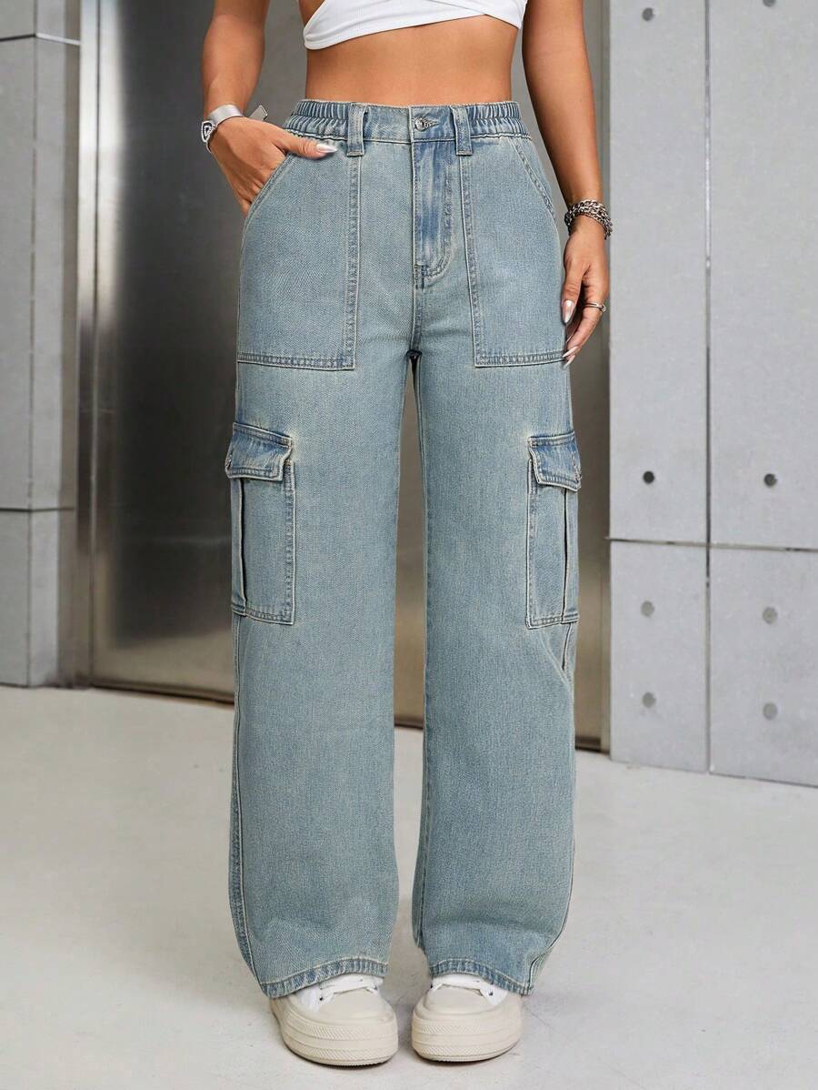 SHEIN ICON Casual Denim Long Pants, Minimalist Fashion For Everyday Wear