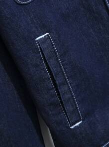 Manfinity Homme Men's Casual Denim Jacket With Single Breasted Pockets, Autumn - Dark Wash - View 7