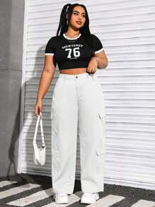 Solflare Quần Jeans Cargo Màu Trơn Đa Năng Thường Ngày Cỡ Lớn - trắng - Xem 5