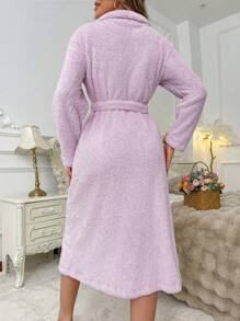 Heart Embroidery Fluffy Long Robe, Women Home Robe, Autumn/Winter, For Fall Winter, Cozy Outfit