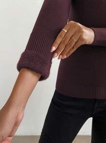 Chiquease Dames effen kleur thermisch gevoerde lange mouwen casual trui, herfst/winter