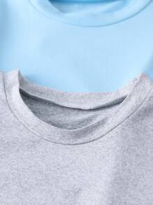 SHEIN 5 件男童刺绣短袖圆领 T 恤，颜色：海军蓝、粉色、白色、灰色、浅蓝色