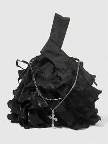 ROMWE Goth Fashionable Layered Ruffled Cross Chain Decor Handbag - Black - View 1