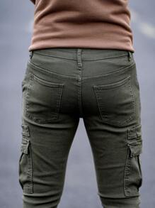Manfinity Homme Men's Cargo Pocket Denim Skinny Fit Jogger Pants - Dark Green - View 8