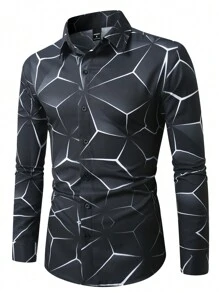 Manfinity Homme Men's Geometric Print Casual Long Sleeve Shirt For Autumn