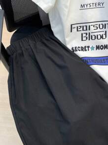 SHEIN 2pcs Teen Boys Casual Set: White Printed Short Sleeve Shirt + Black Shorts, Streetwear Punk Rock College Style For Everyday Wear, Party, Music Festival, Spring/Summer - White - View 5