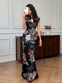 EastFlair 女士花卉印花旗袍领优雅长裙