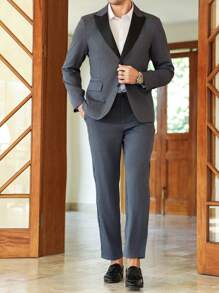 Manfinity AFTRDRK Men's Solid Color Patchwork Front Button Long Sleeve Top And Pants Suit Set - Dark Grey - View 2