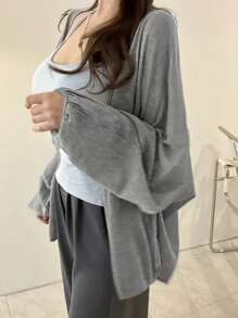 DAZY 1pc Women Solid Color Loose Fit Bell Sleeve Cardigan Sweater Tee, Spring/Summer/Autumn