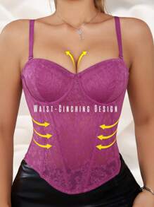 1pc Plus Size Women Lace Shapewear Top - Purple - View 3