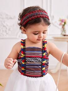 Baby Girls Geometric Print Tassel Hem Camisole & Skirt 2 Pieces Outfit - Multicolor - View 5