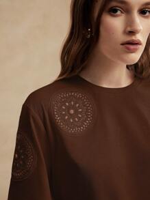 Anewsta Women Spring/Summer Crochet Embroidery Hollow-Out City Style Knit Top - Chocolate Brown - View 2